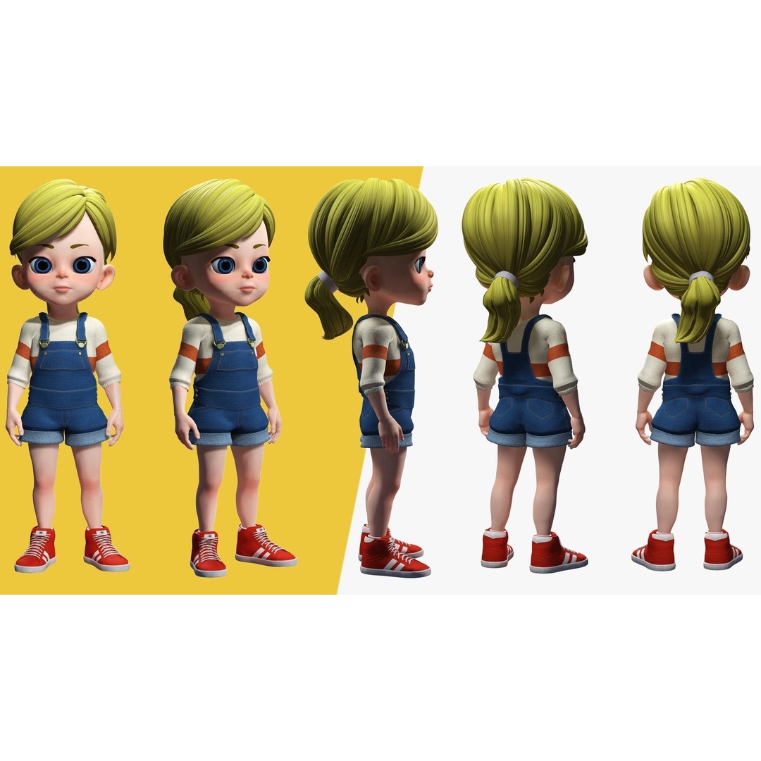 Sister Cartoon Girl 3D Model – Rigged Low-Poly Character for Animation - View 18