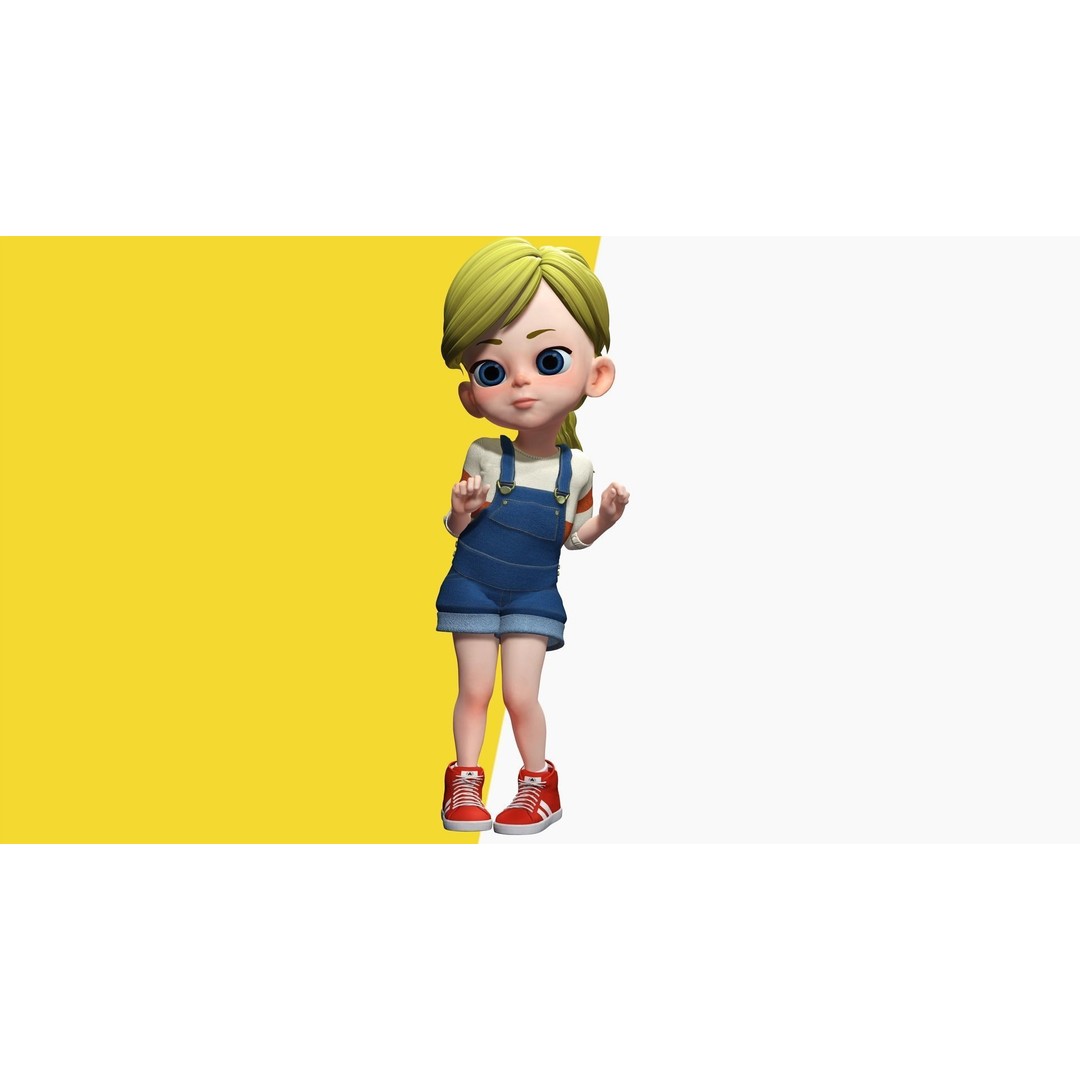 Sister Cartoon Girl 3D Model – Rigged Low-Poly Character for Animation - View 19