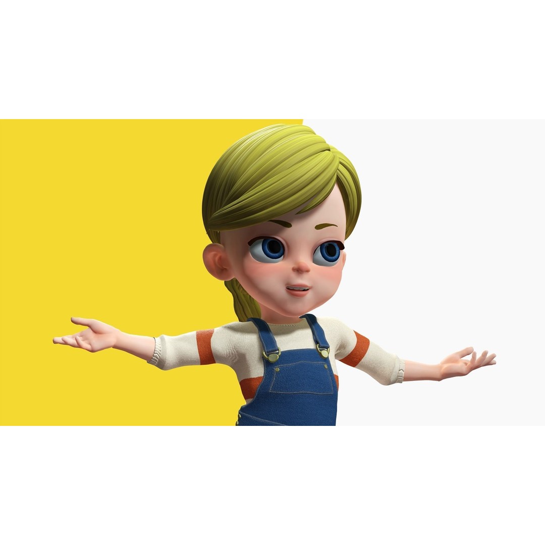 Sister Cartoon Girl 3D Model – Rigged Low-Poly Character for Animation - View 22