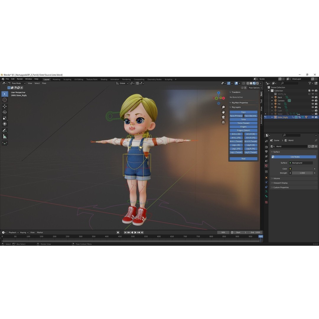Sister Cartoon Girl 3D Model – Rigged Low-Poly Character for Animation - View 29