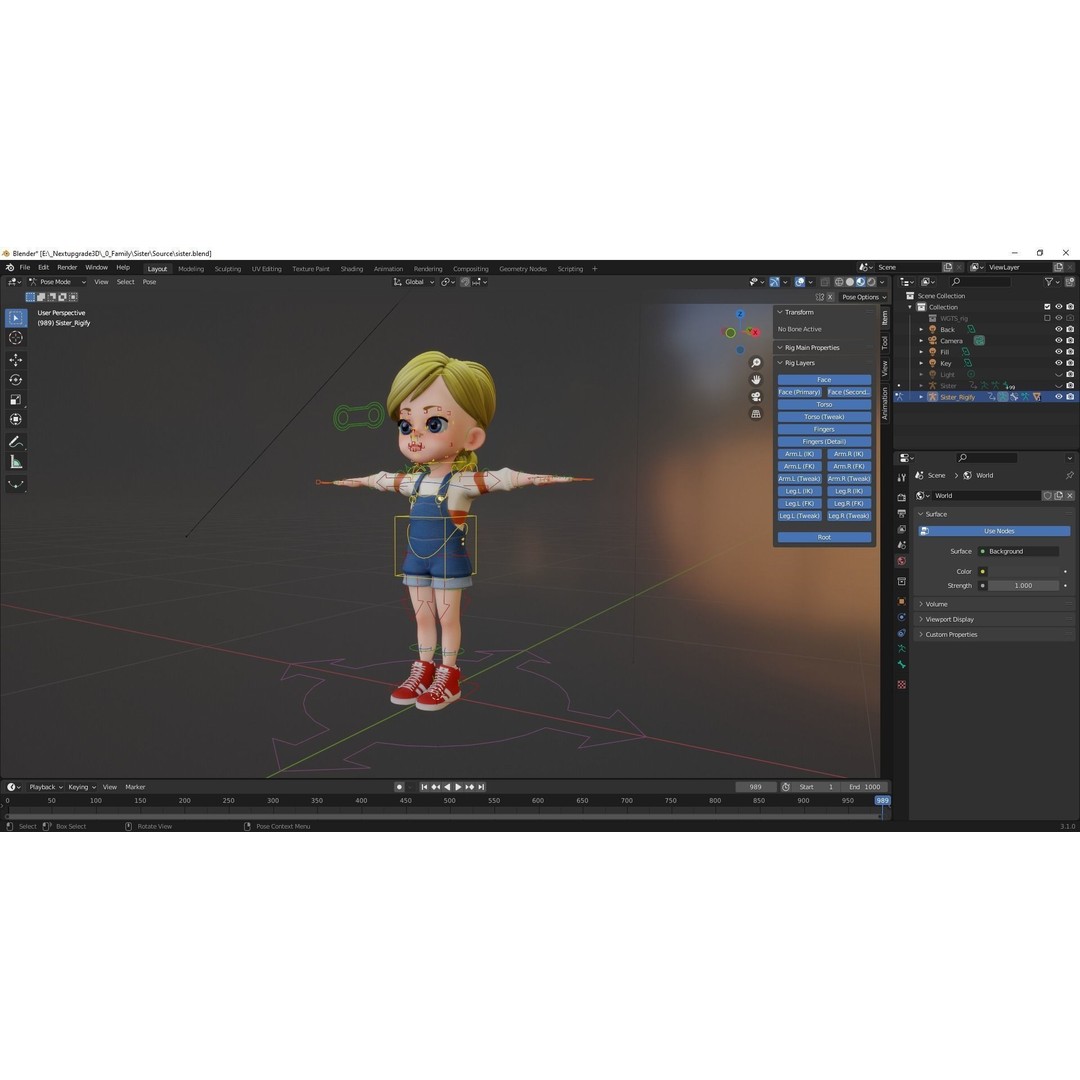 Sister Cartoon Girl 3D Model – Rigged Low-Poly Character for Animation - View 30