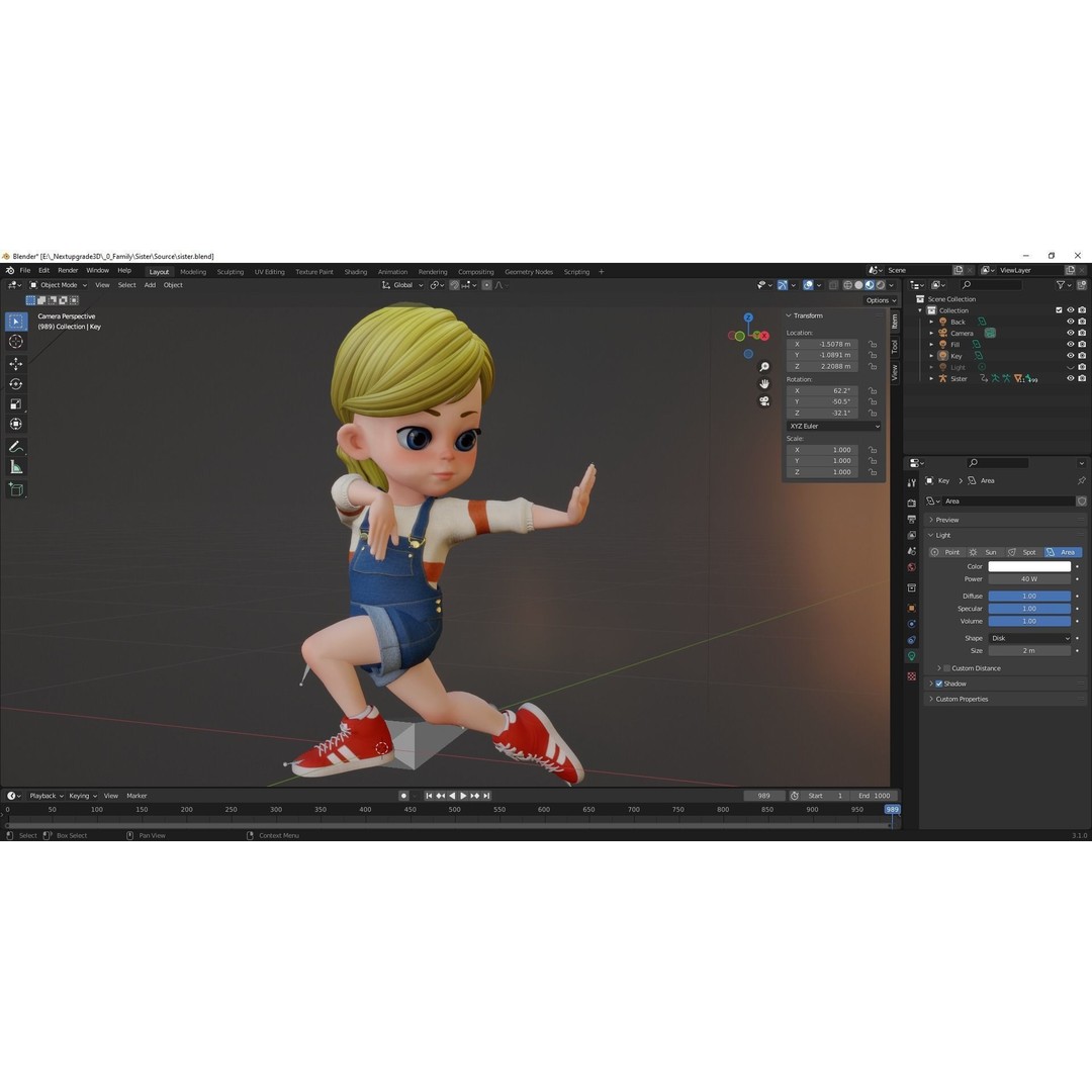Sister Cartoon Girl 3D Model – Rigged Low-Poly Character for Animation - View 31