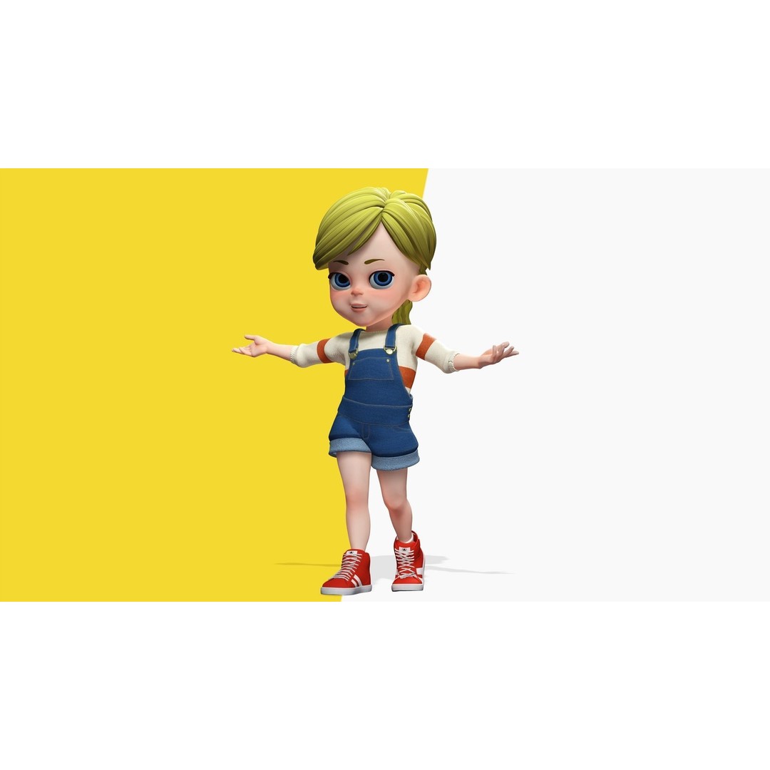 Sister Cartoon Girl 3D Model – Rigged Low-Poly Character for Animation - View 5