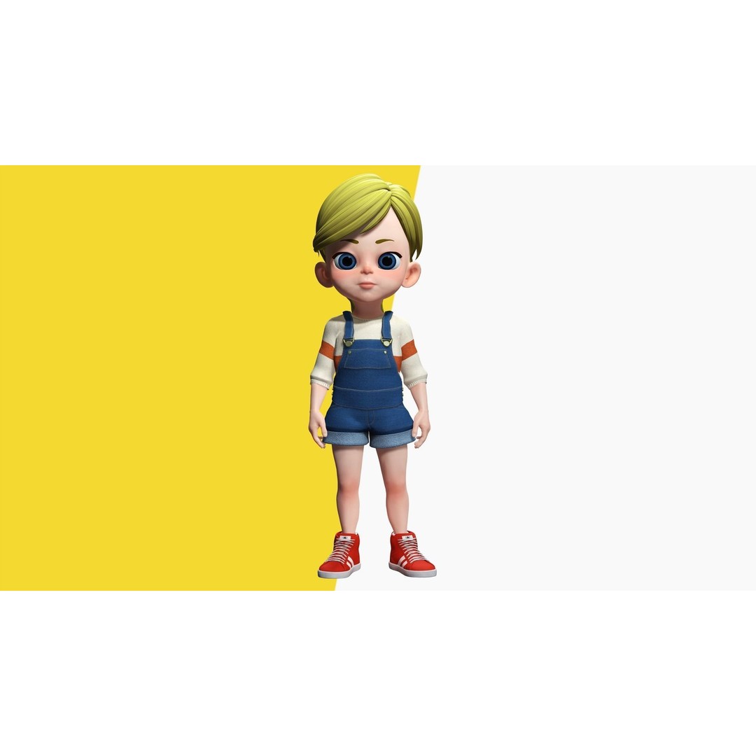 Sister Cartoon Girl 3D Model – Rigged Low-Poly Character for Animation - View 6