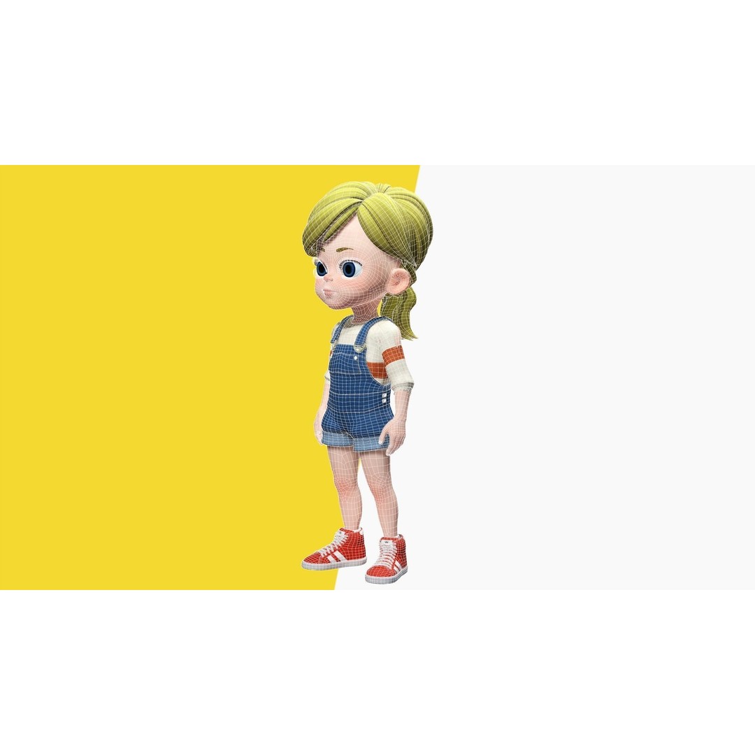 Sister Cartoon Girl 3D Model – Rigged Low-Poly Character for Animation - View 9