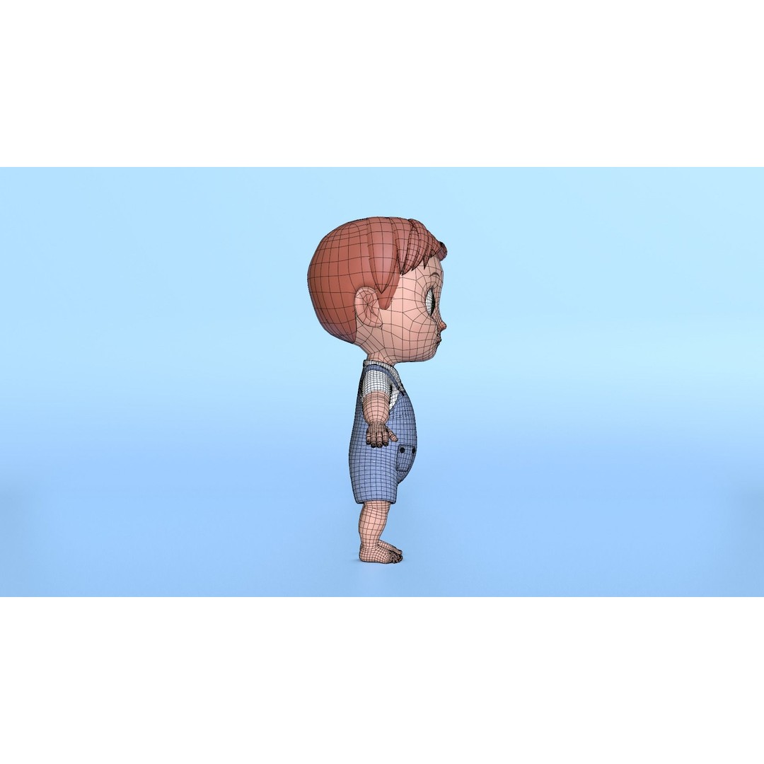 Cartoon Baby Boy 3D Model – Low Poly Game Character, PBR Textures
