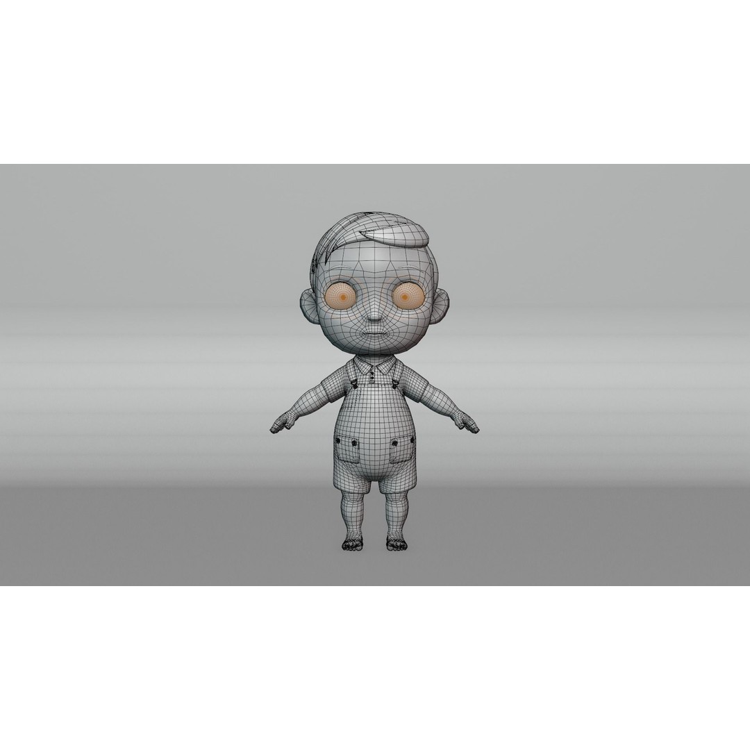 Cartoon Baby Boy 3D Model – Low Poly Game Character, PBR Textures - View 16