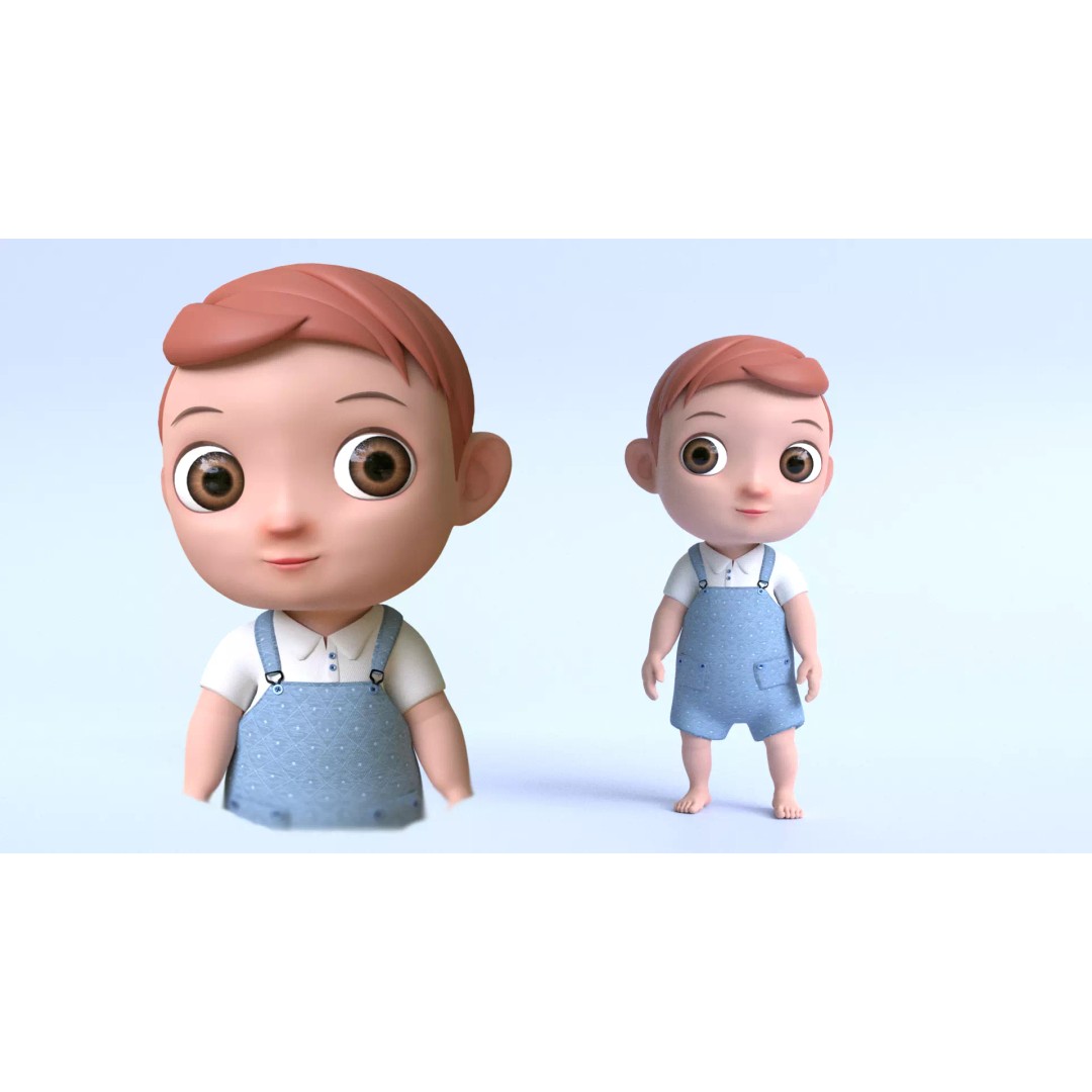 Cartoon Baby Boy 3D Model – Low Poly Game Character, PBR Textures - View 2