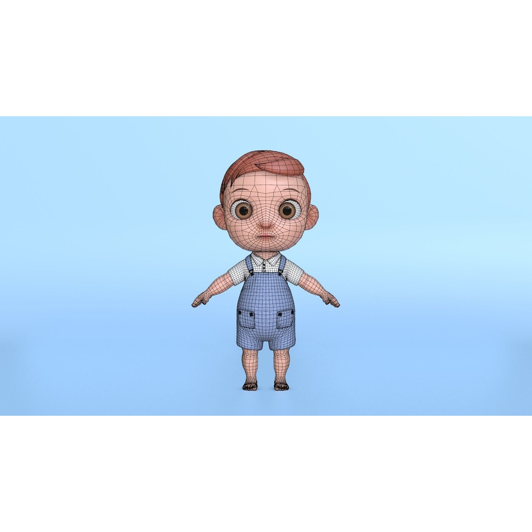Cartoon Baby Boy 3D Model – Low Poly Game Character, PBR Textures - View 20