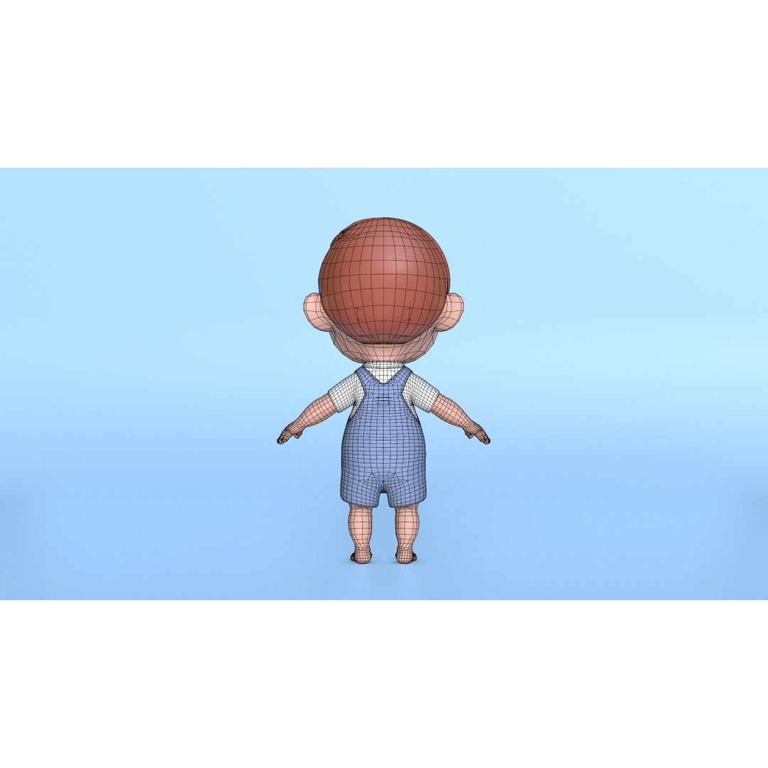 Cartoon Baby Boy 3D Model – Low Poly Game Character, PBR Textures - View 22
