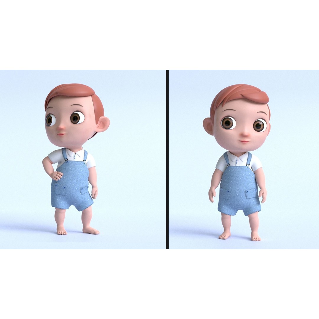 Cartoon Baby Boy 3D Model – Low Poly Game Character, PBR Textures - View 3