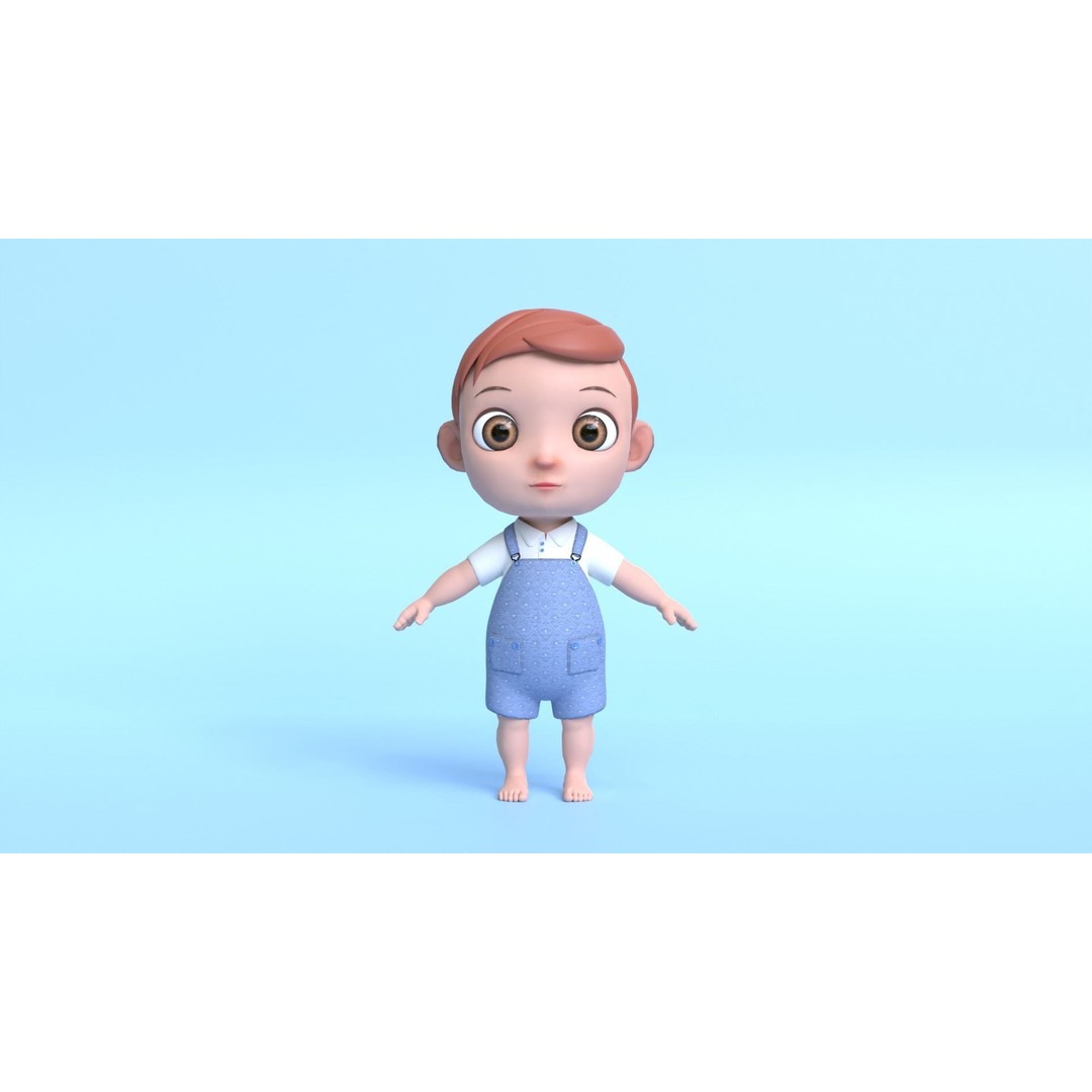 Cartoon Baby Boy 3D Model – Low Poly Game Character, PBR Textures - View 4