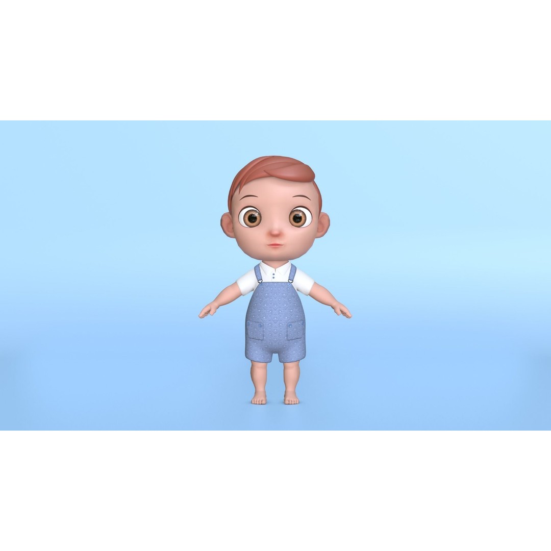 Cartoon Baby Boy 3D Model – Low Poly Game Character, PBR Textures - View 8