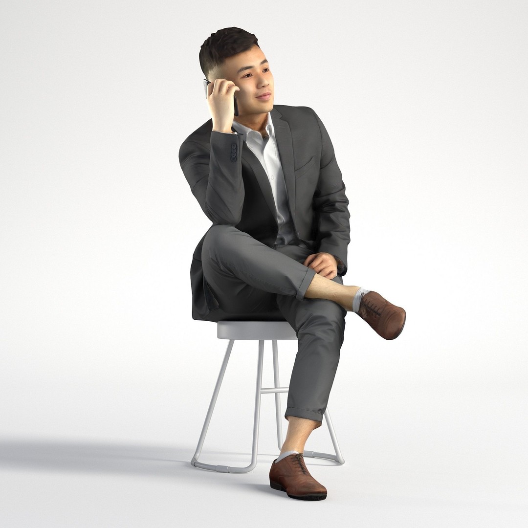 Asian Business Suit Character 3D Model – Low Poly, Game-Ready FBX - View 3
