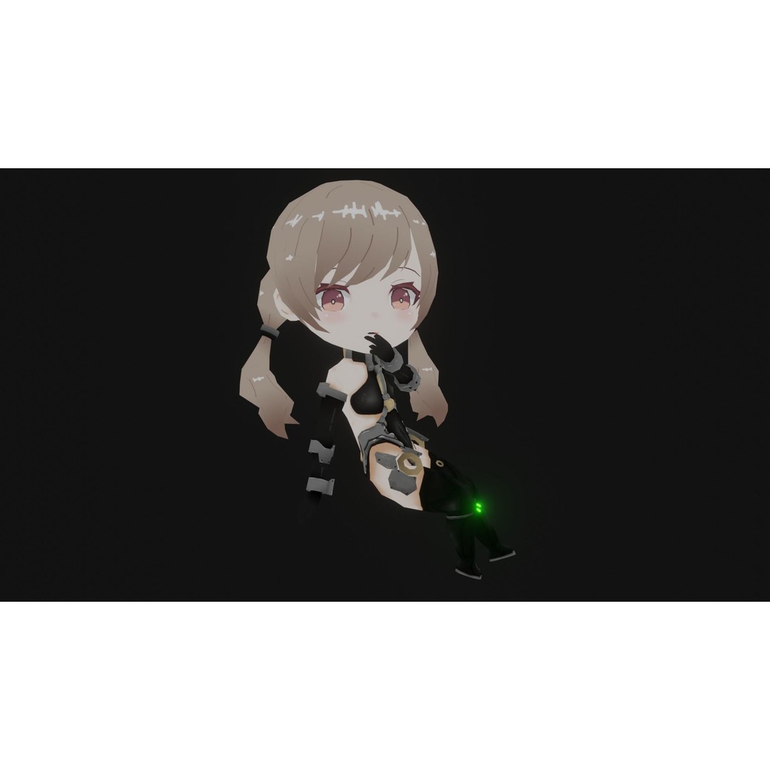 Cyber Chibi 3D Model – Low Poly Rigged Character for Animation