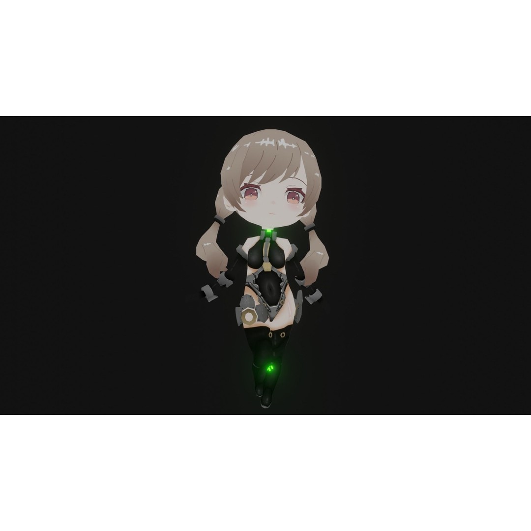 Cyber Chibi 3D Model – Low Poly Rigged Character for Animation - View 10