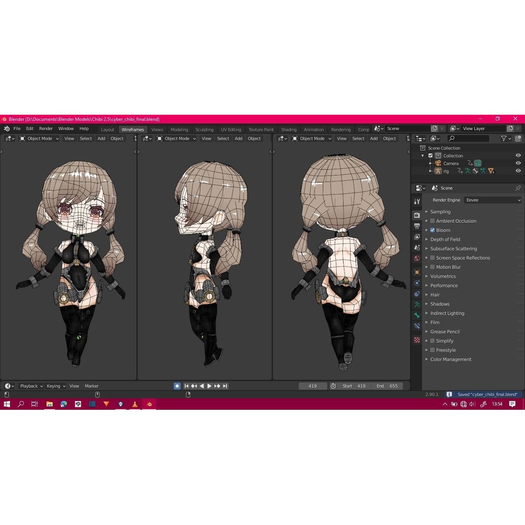 Cyber Chibi 3D Model – Low Poly Rigged Character for Animation - View 4