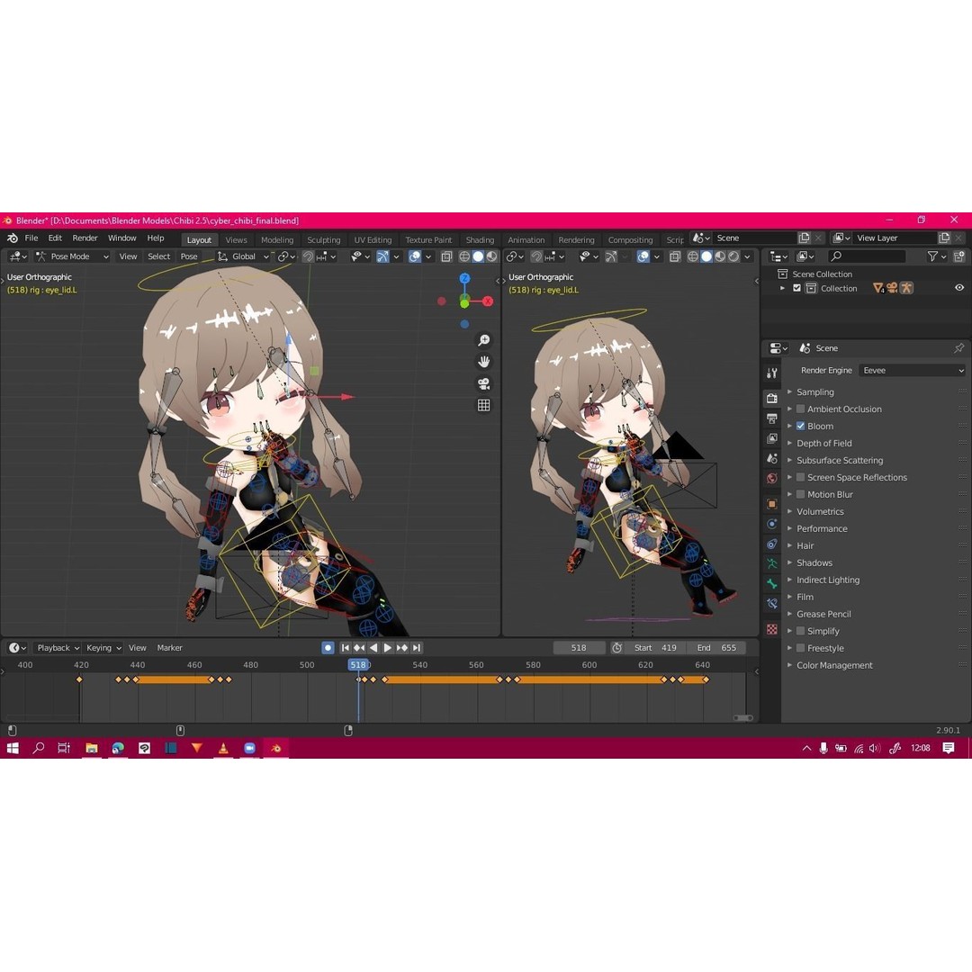 Cyber Chibi 3D Model – Low Poly Rigged Character for Animation - View 5