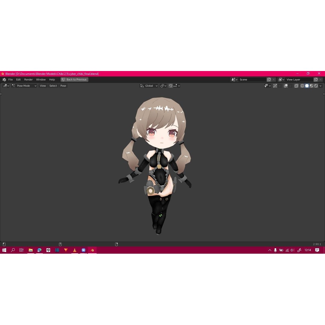 Cyber Chibi 3D Model – Low Poly Rigged Character for Animation - View 7