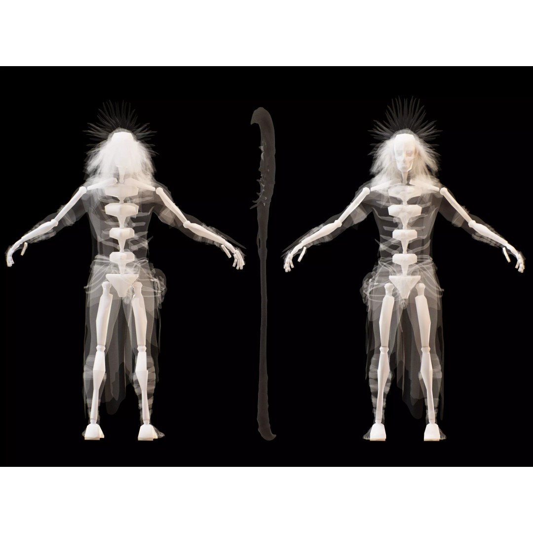 Dark Primitive Skull Warrior 3D Model – Low Poly Rigged Character, FBX