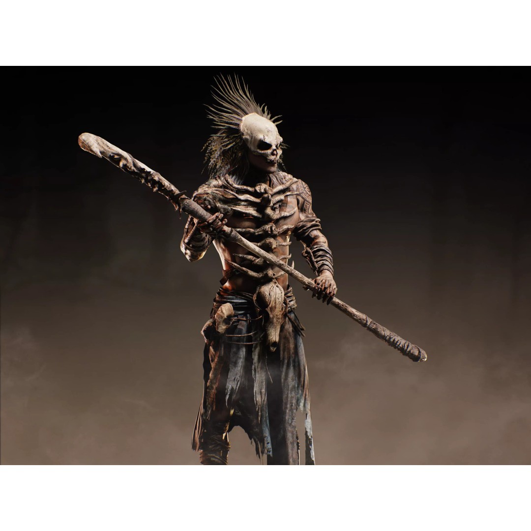 Dark Primitive Skull Warrior 3D Model – Low Poly Rigged Character, FBX - View 10