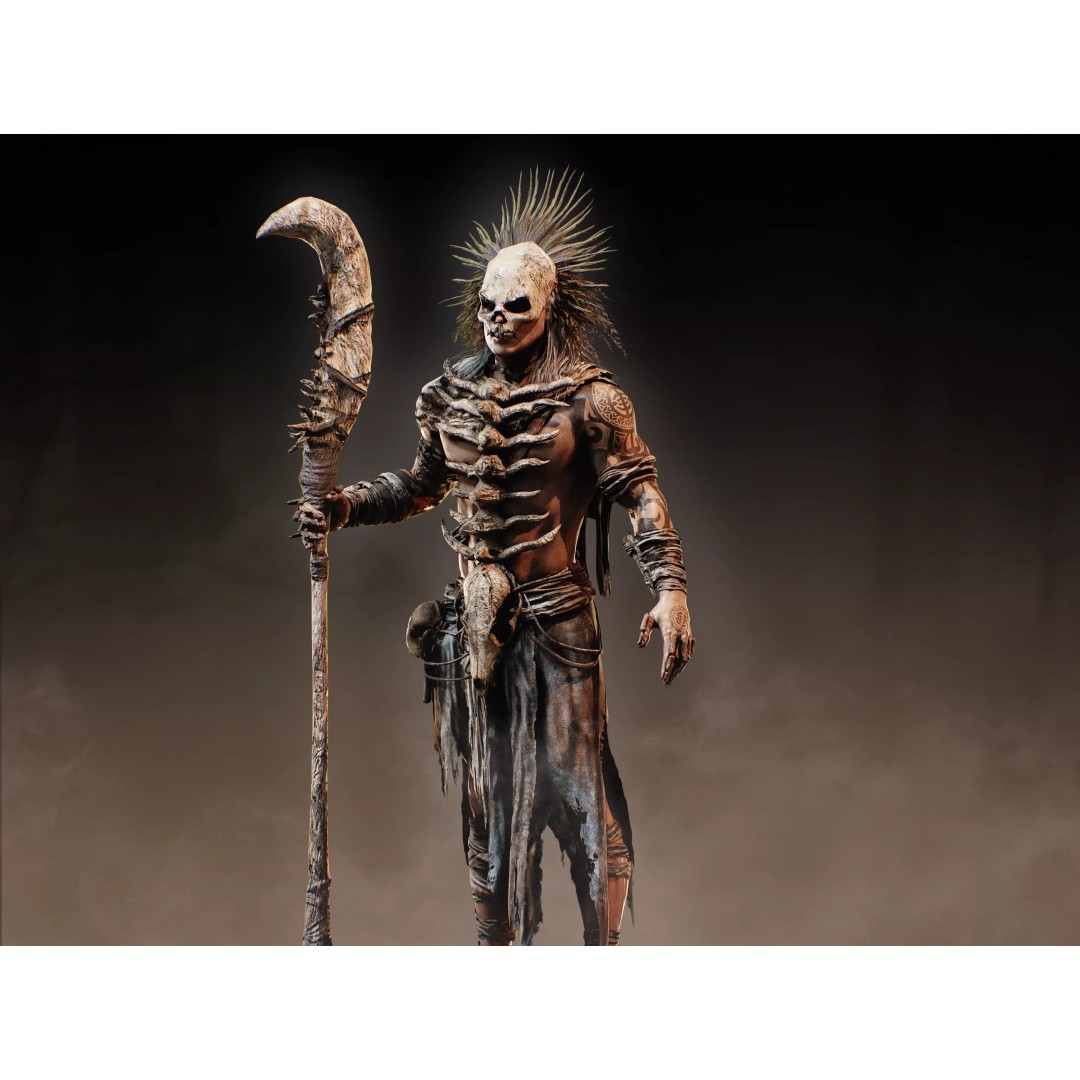 Dark Primitive Skull Warrior 3D Model – Low Poly Rigged Character, FBX - View 11
