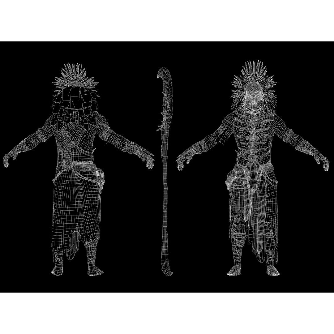 Dark Primitive Skull Warrior 3D Model – Low Poly Rigged Character, FBX - View 13