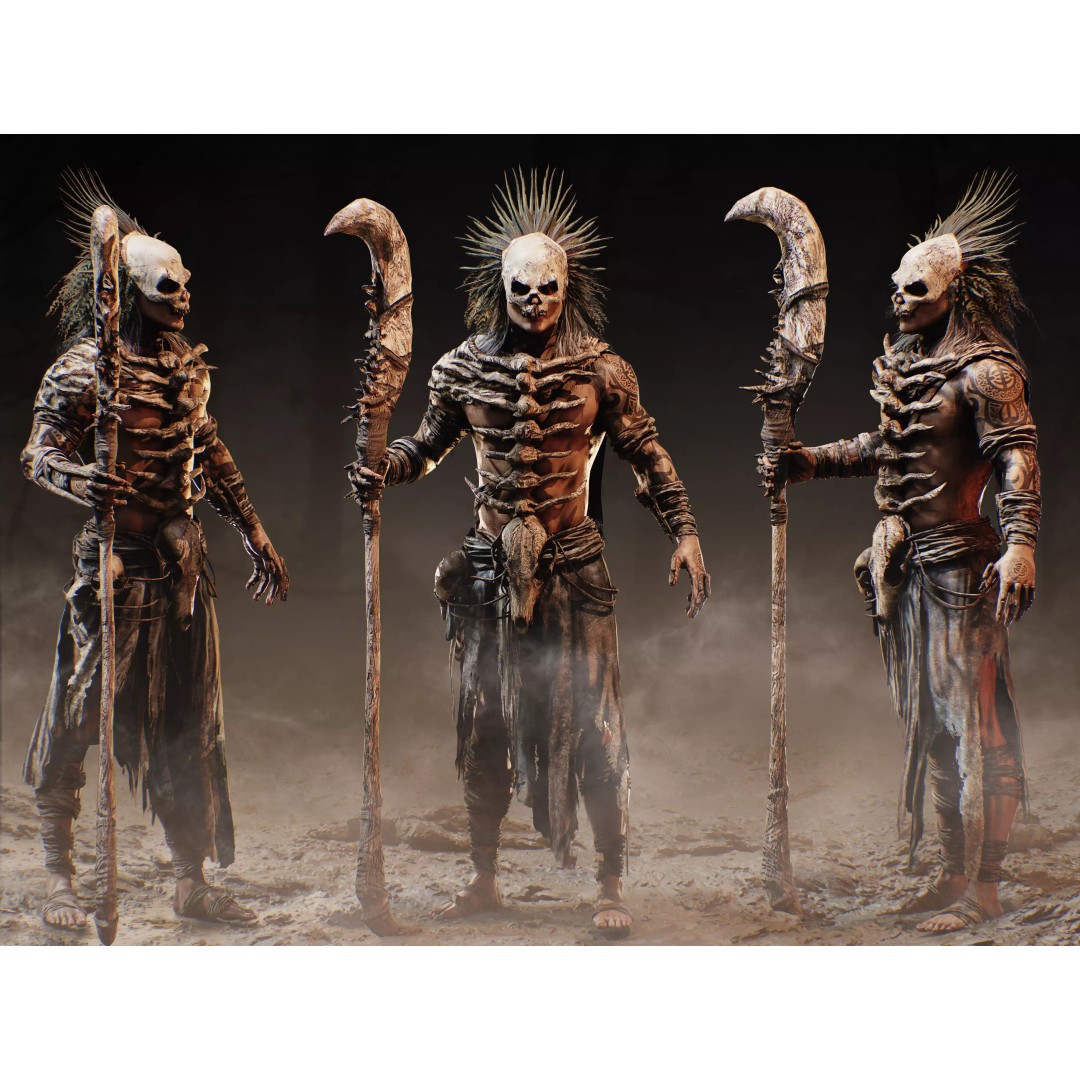 Dark Primitive Skull Warrior 3D Model – Low Poly Rigged Character, FBX - View 2