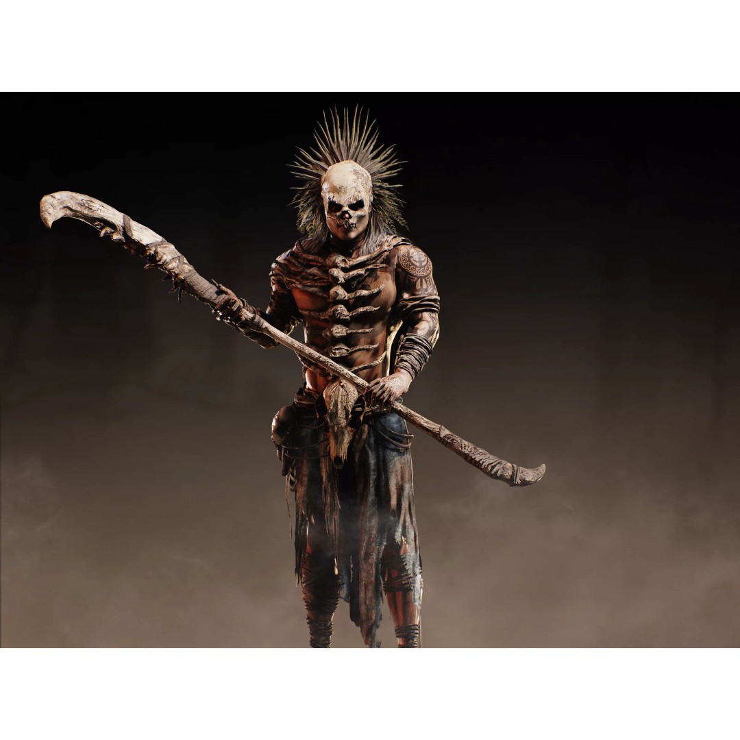 Dark Primitive Skull Warrior 3D Model – Low Poly Rigged Character, FBX - View 3