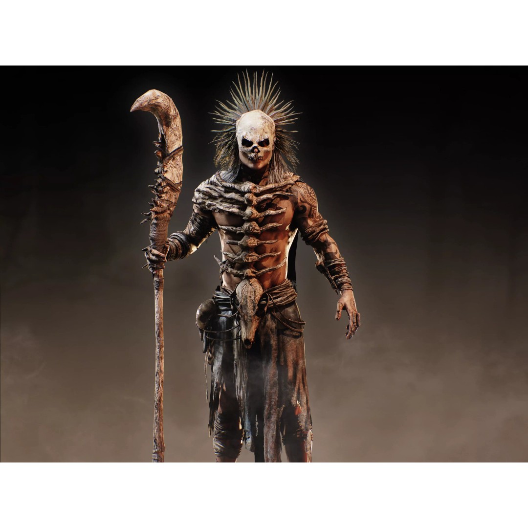 Dark Primitive Skull Warrior 3D Model – Low Poly Rigged Character, FBX - View 4