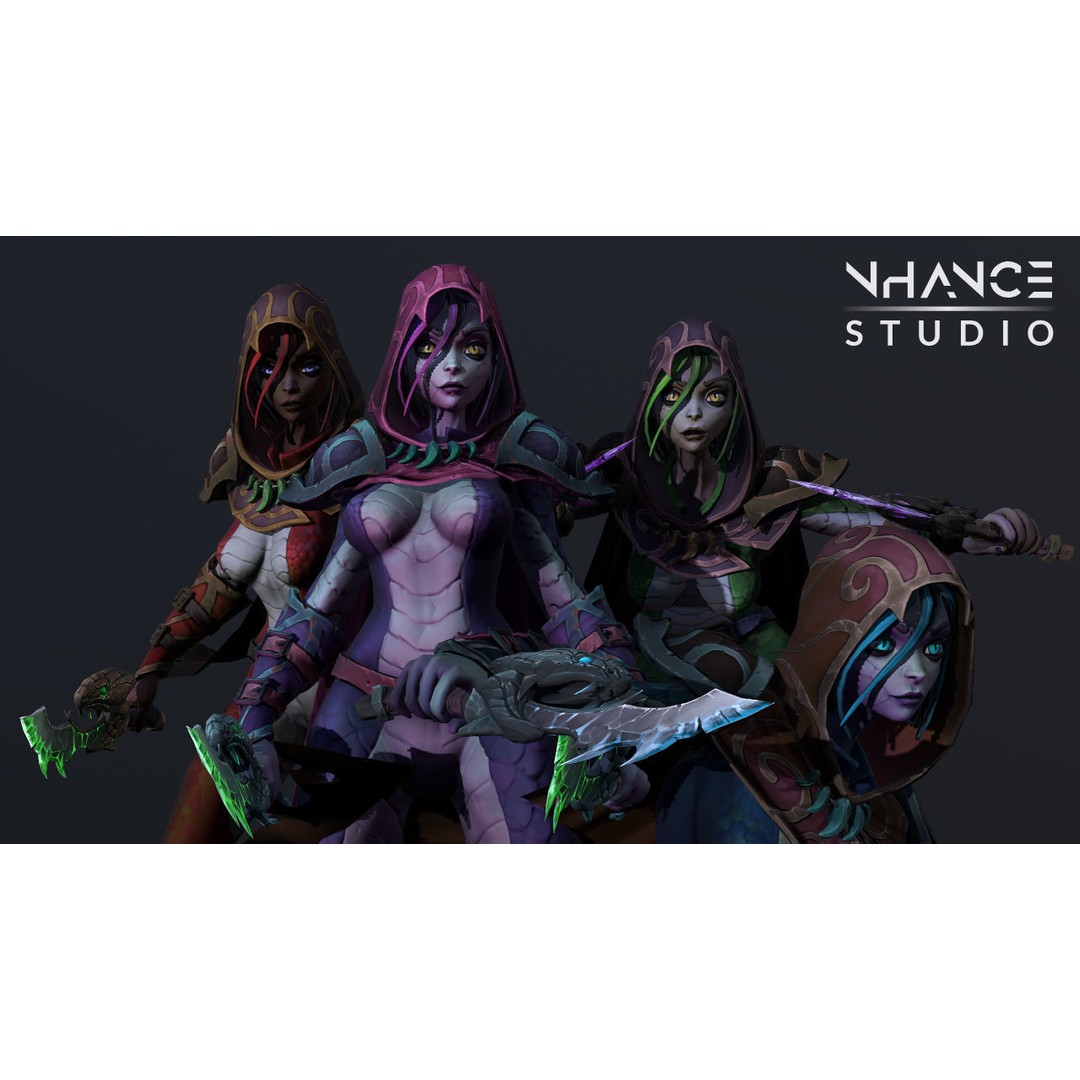 Stylized Snake Assassin 3D Model – Low Poly Rigged Character for RPG