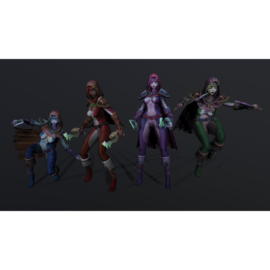 Stylized Snake Assassin 3D Model – Low Poly Rigged Character for RPG - View 8