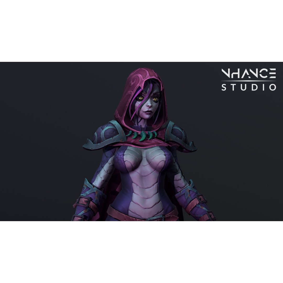 Stylized Snake Assassin 3D Model – Low Poly Rigged Character for RPG - View 9