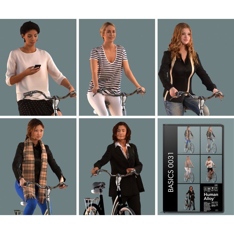 Women on Bicycles 3D Model – Low Poly Game-Ready Asset, FBX - View 3