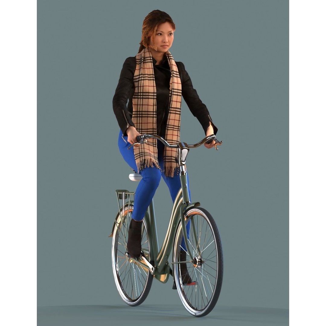 Women on Bicycles 3D Model – Low Poly Game-Ready Asset, FBX - View 4