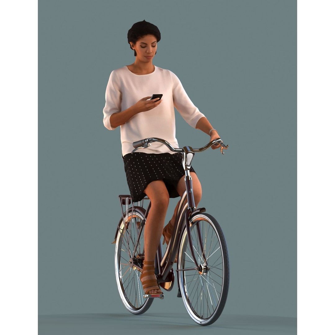Women on Bicycles 3D Model – Low Poly Game-Ready Asset, FBX - View 7