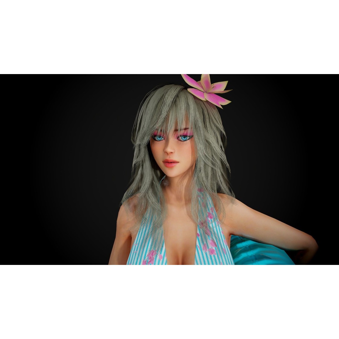 Summer Flower Beach Girl 3D Model – Low Poly Game Ready Character, FBX - View 13