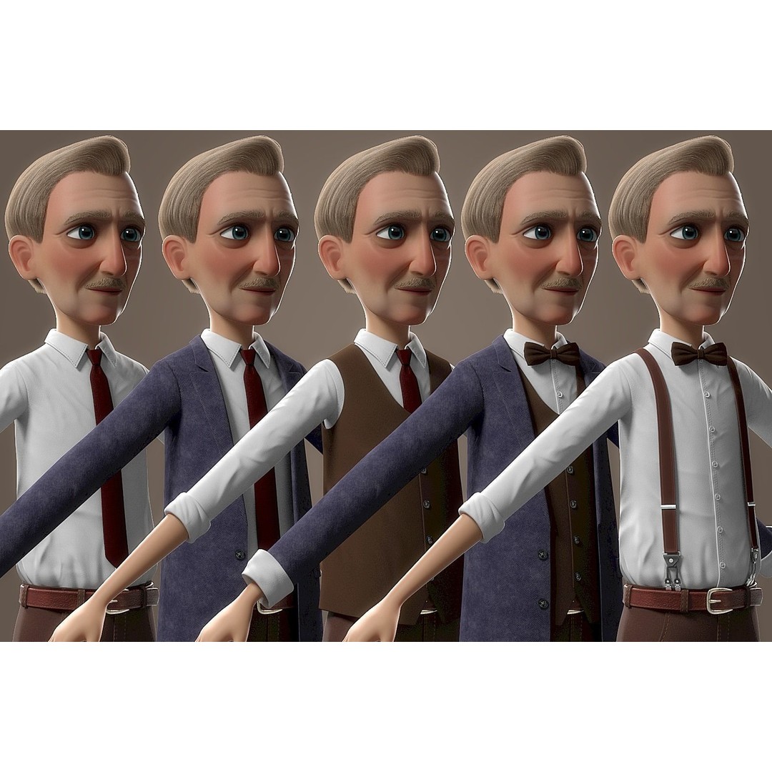 Cartoon Old Man 3D Model – Rigged Character for Animation, FBX - View 11