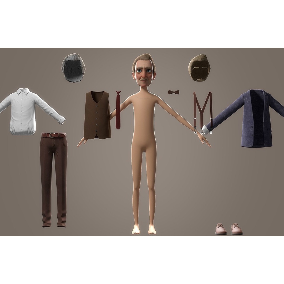 Cartoon Old Man 3D Model – Rigged Character for Animation, FBX - View 19