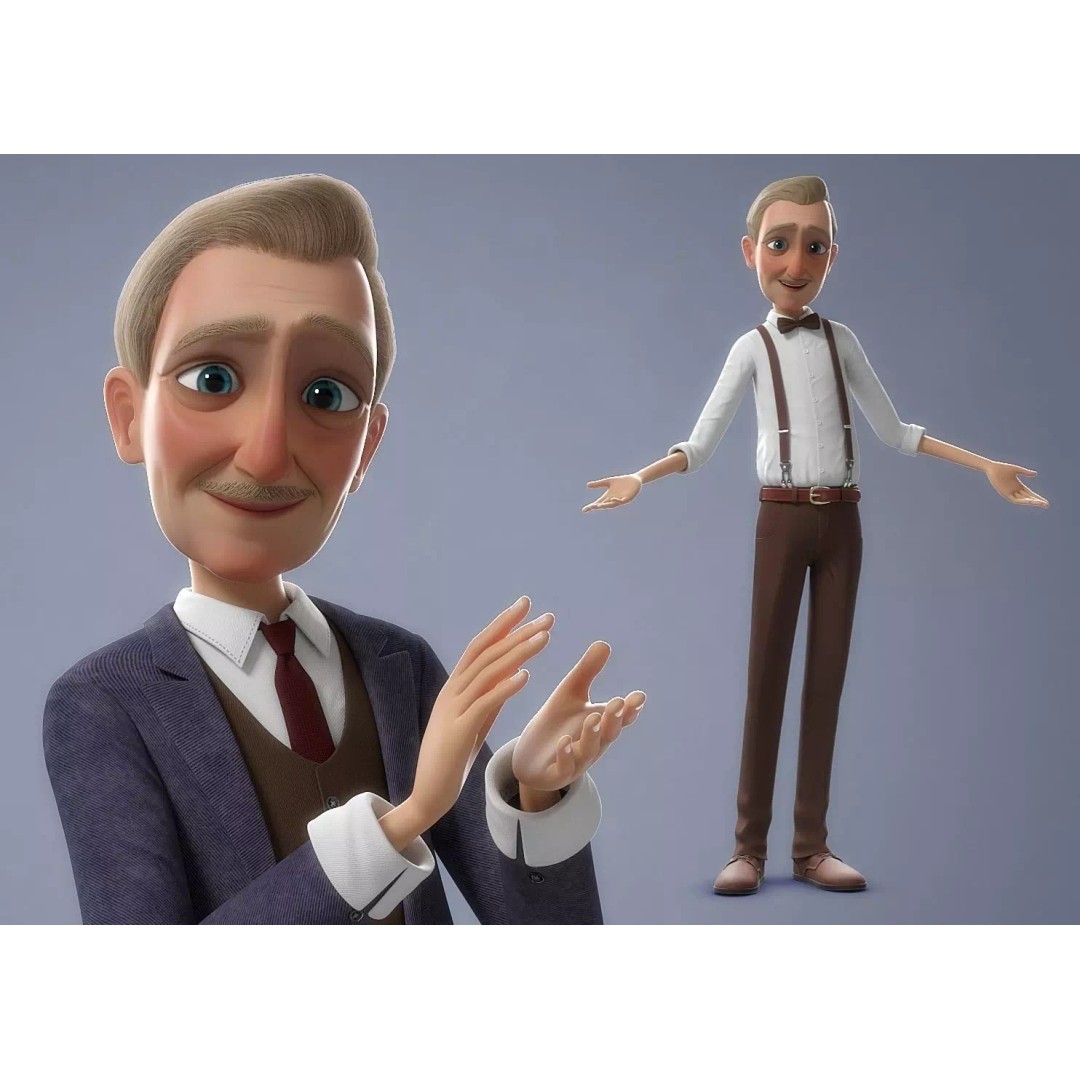 Cartoon Old Man 3D Model – Rigged Character for Animation, FBX - View 2