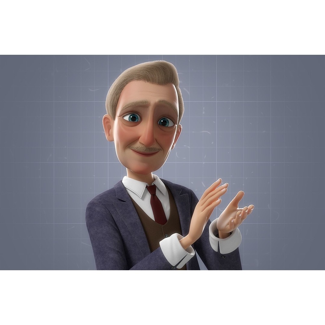 Cartoon Old Man 3D Model – Rigged Character for Animation, FBX - View 3