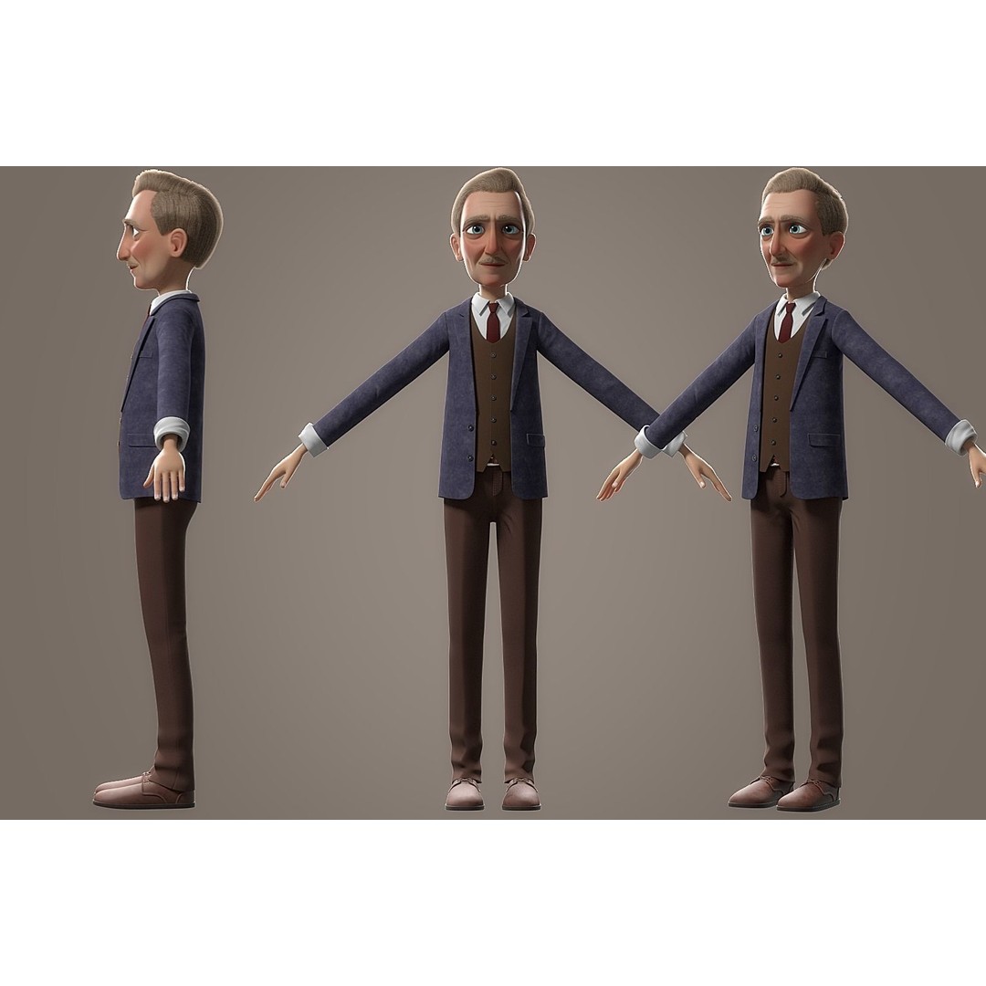 Cartoon Old Man 3D Model – Rigged Character for Animation, FBX - View 30