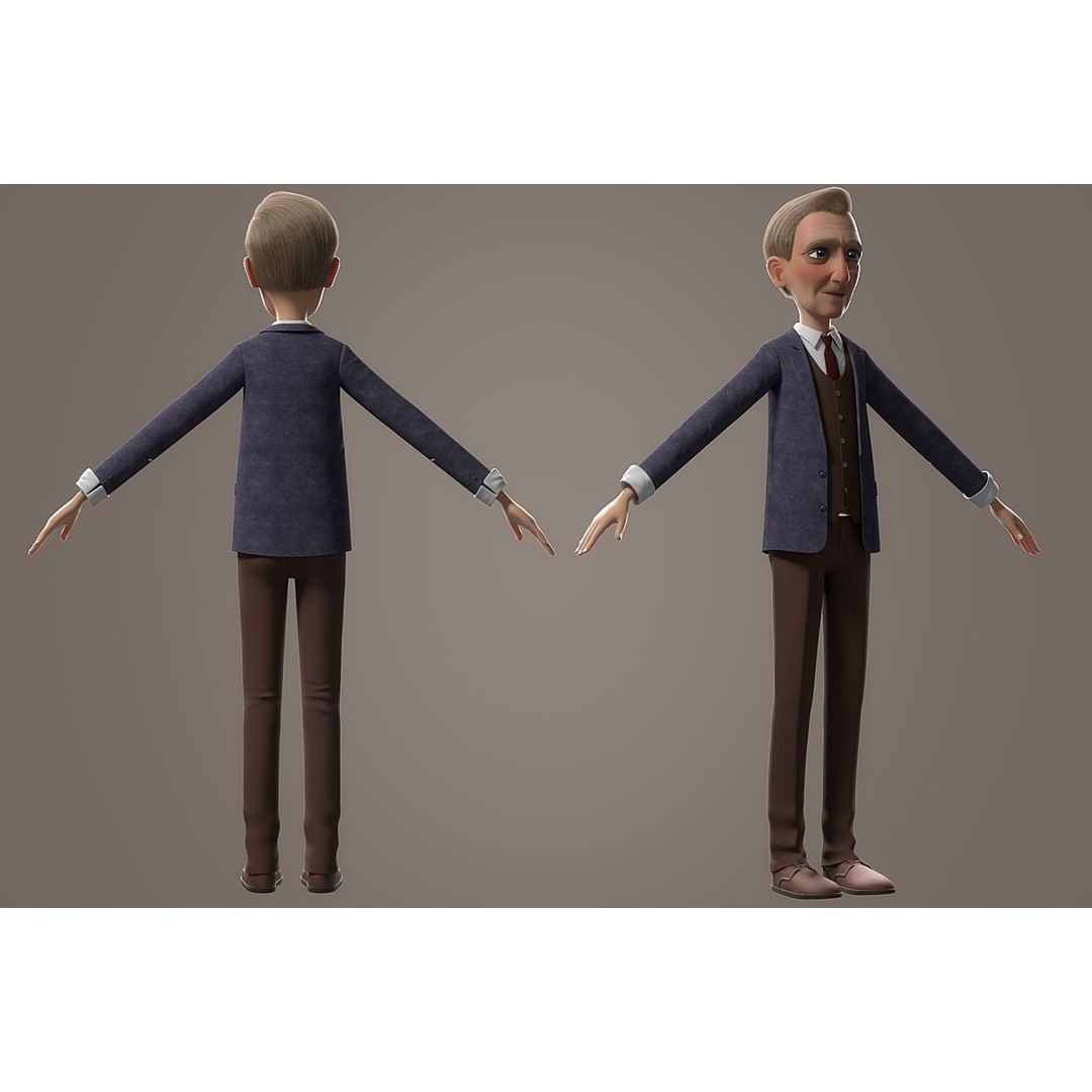 Cartoon Old Man 3D Model – Rigged Character for Animation, FBX - View 33