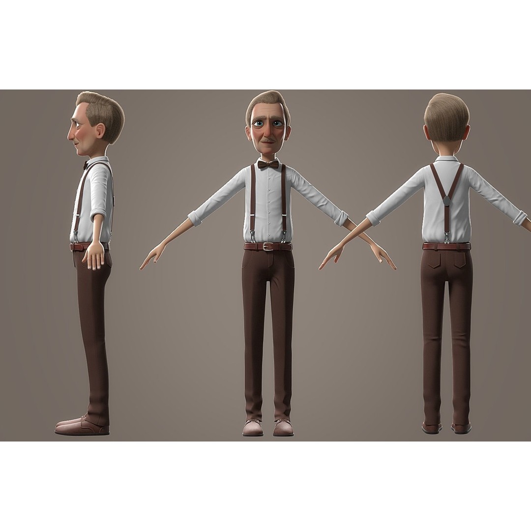 Cartoon Old Man 3D Model – Rigged Character for Animation, FBX - View 34