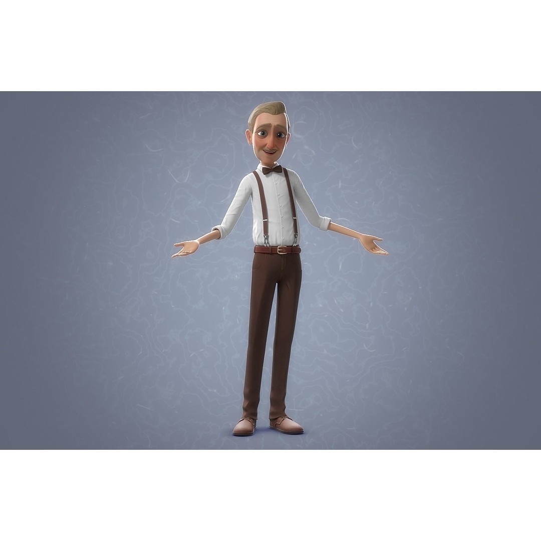 Cartoon Old Man 3D Model – Rigged Character for Animation, FBX - View 4