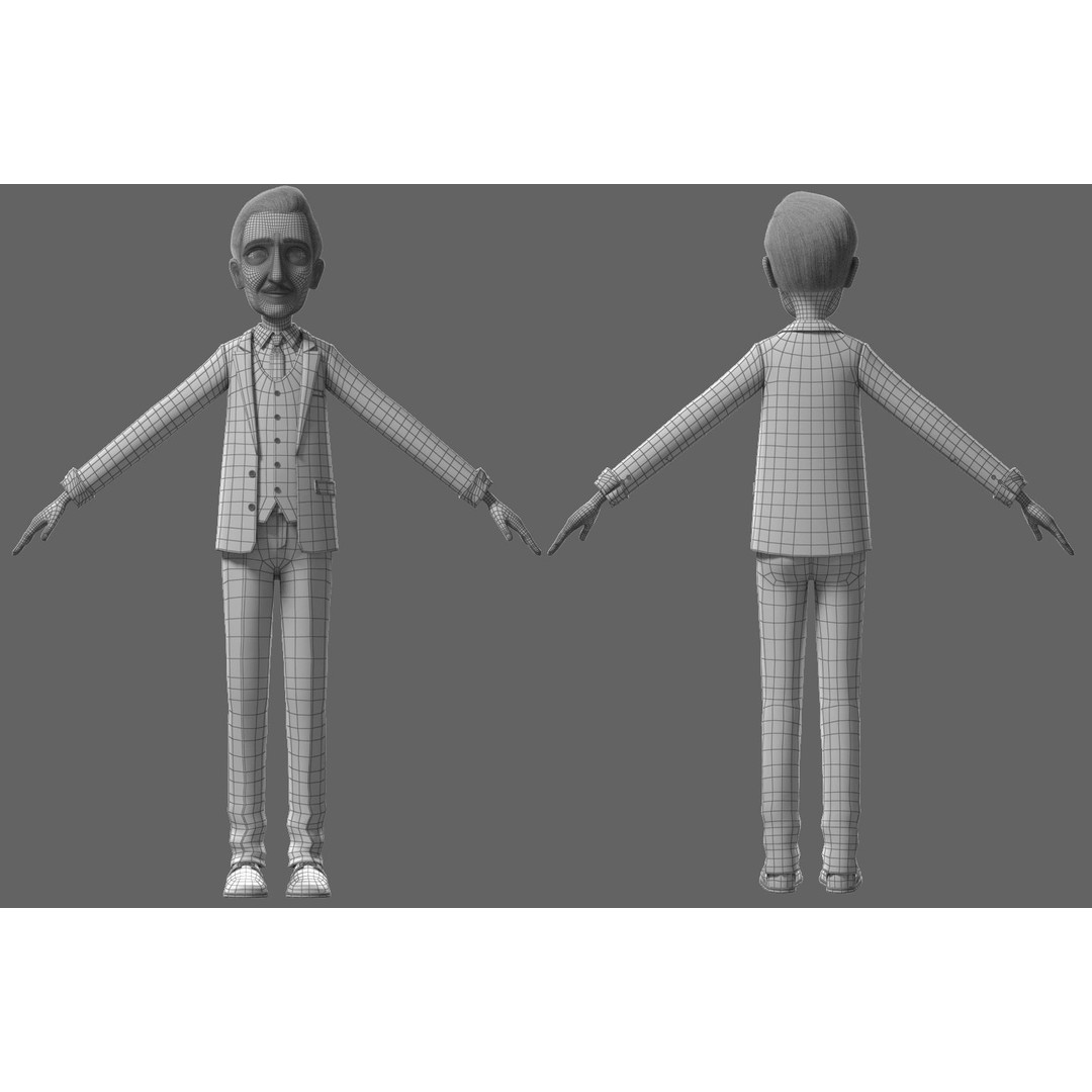 Cartoon Old Man 3D Model – Rigged Character for Animation, FBX - View 40