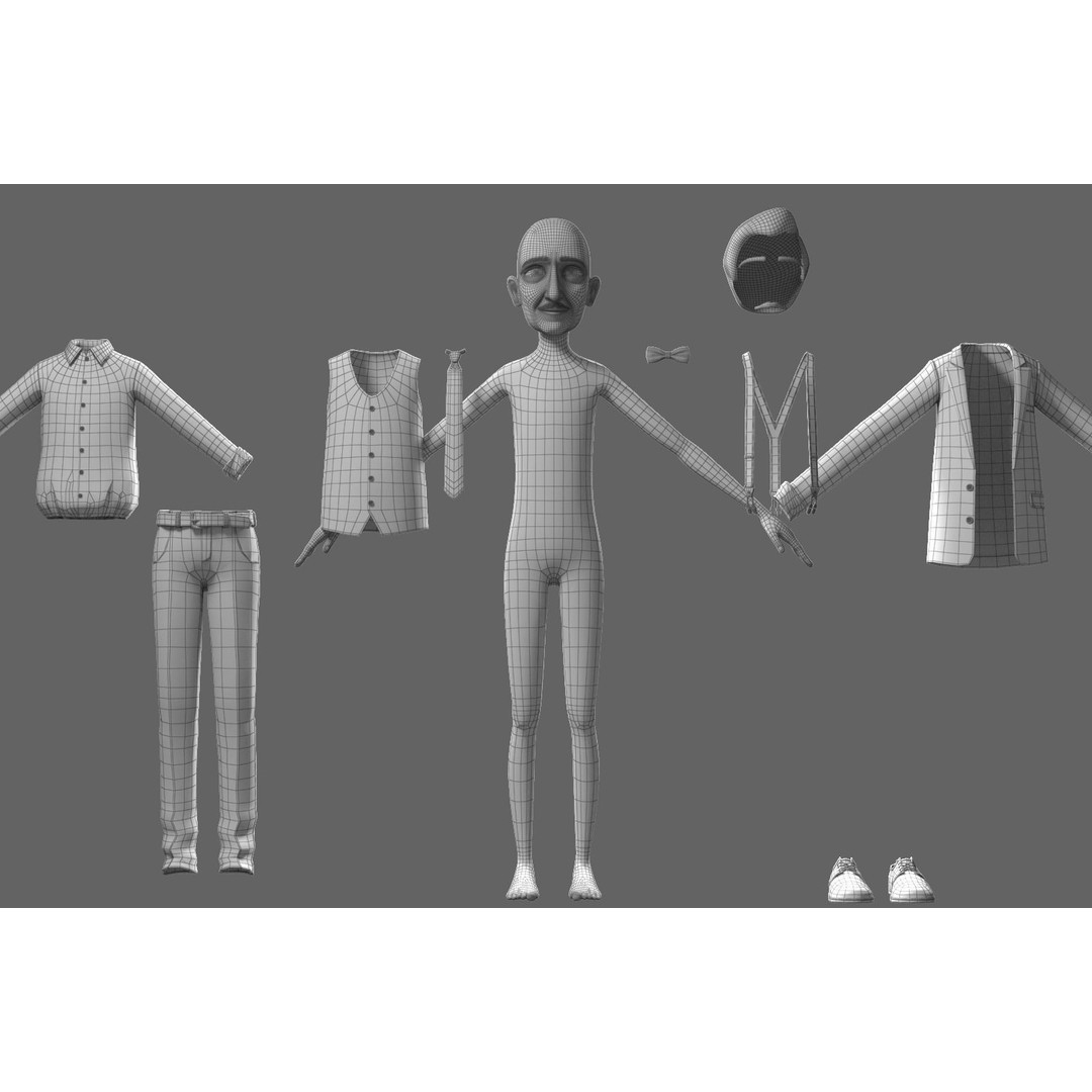 Cartoon Old Man 3D Model – Rigged Character for Animation, FBX - View 44