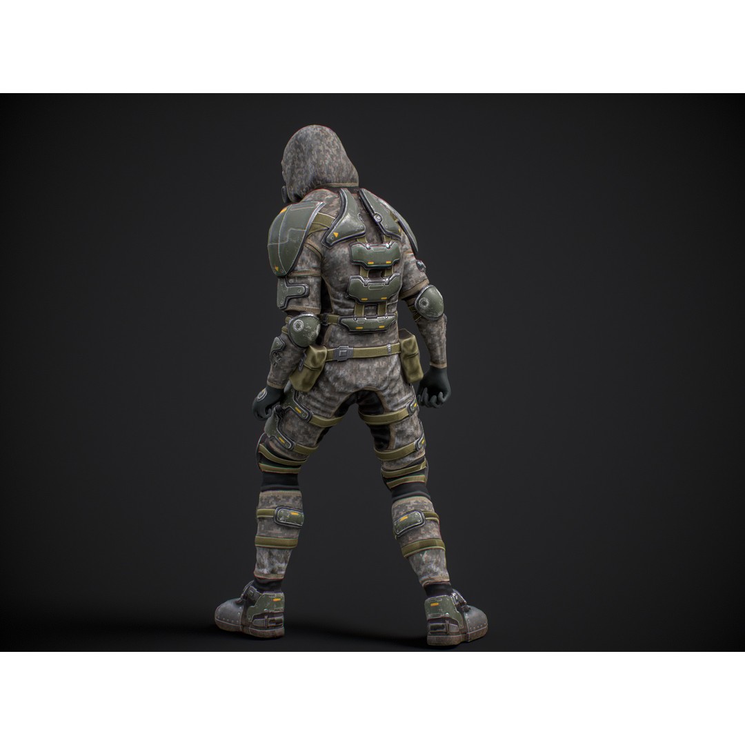 Armored Soldier 3D Model – Low Poly Sci-Fi Character, Rigged, PBR - View 11