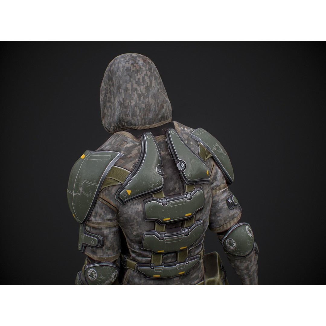 Armored Soldier 3D Model – Low Poly Sci-Fi Character, Rigged, PBR - View 13