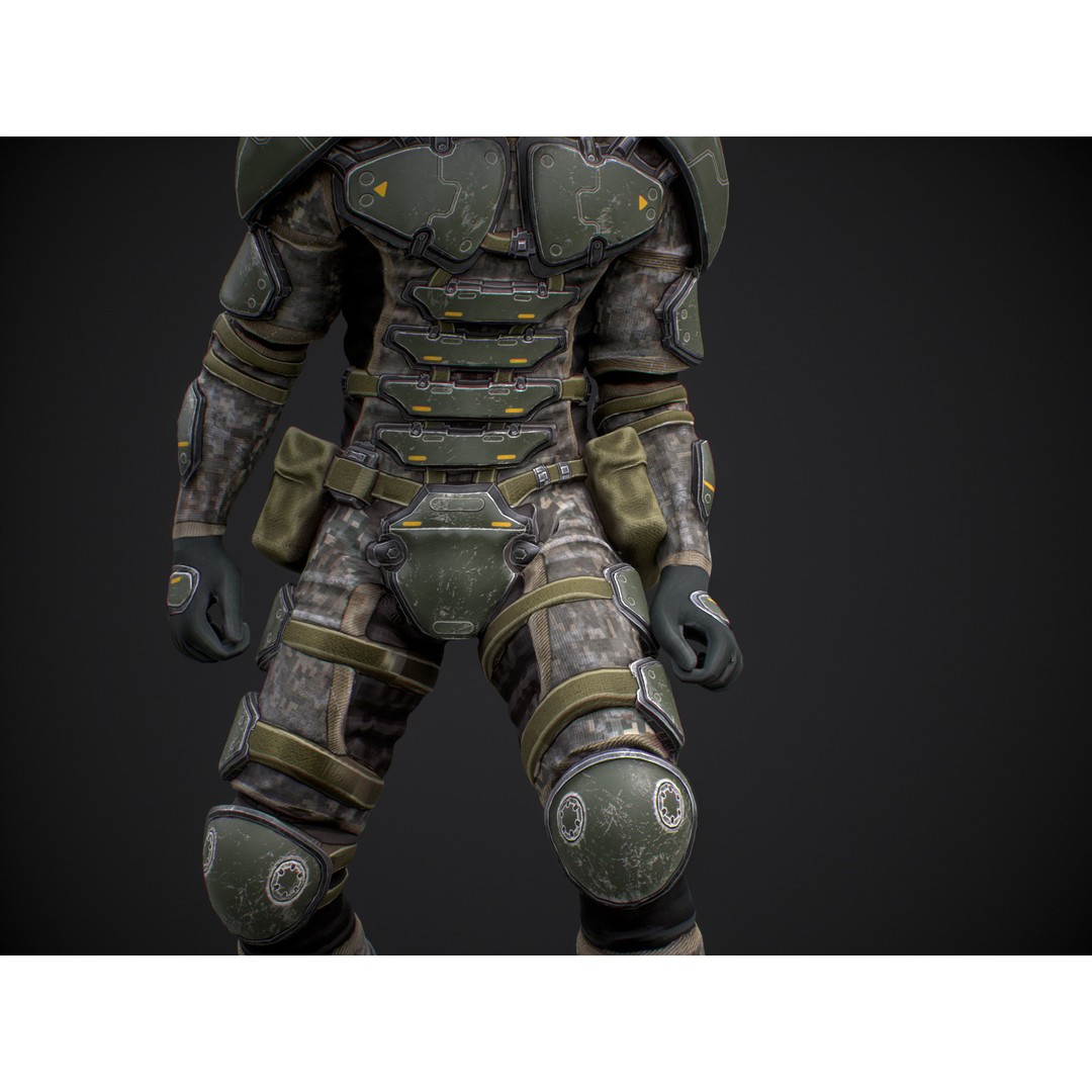 Armored Soldier 3D Model – Low Poly Sci-Fi Character, Rigged, PBR - View 14